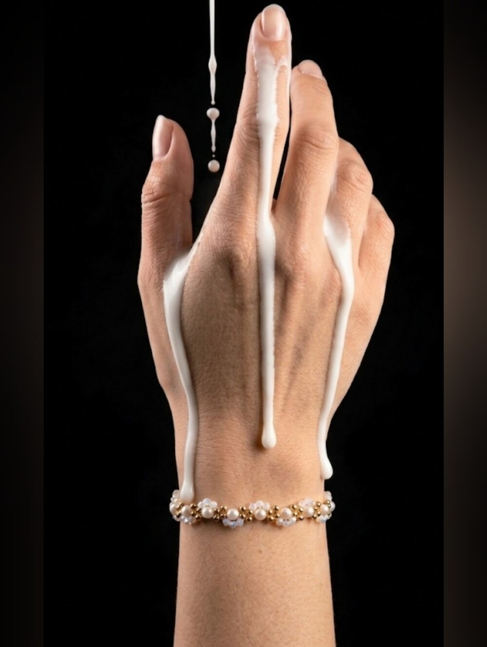 Delicate White Opal AB & Genuine Freshwater Pearl In Handwoven Elegant Bracelet
